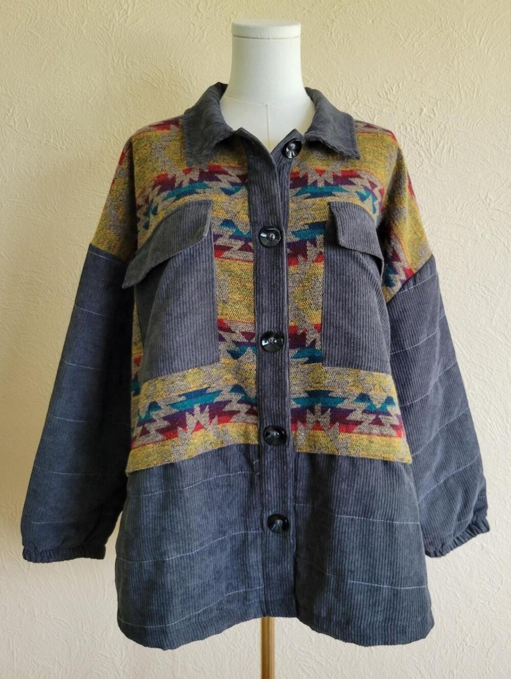 Davi & Dani | Rainbow Aztec Gray Corduroy Jacket